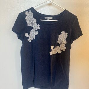 SD Collection Navy Top with White Floral Detail